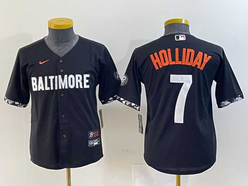 Youth Baltimore Orioles #7 Jackson Holliday Black 2023 City Connect Cool Base Stitched Jersey->mlb youth jerseys->MLB Jersey